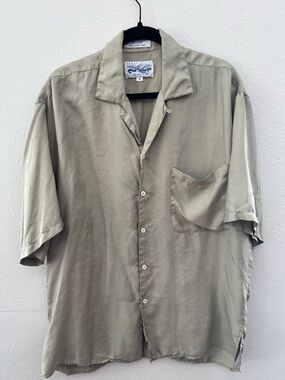 Vintage Perry Ellis Silk Camp Shirt Beige Medium